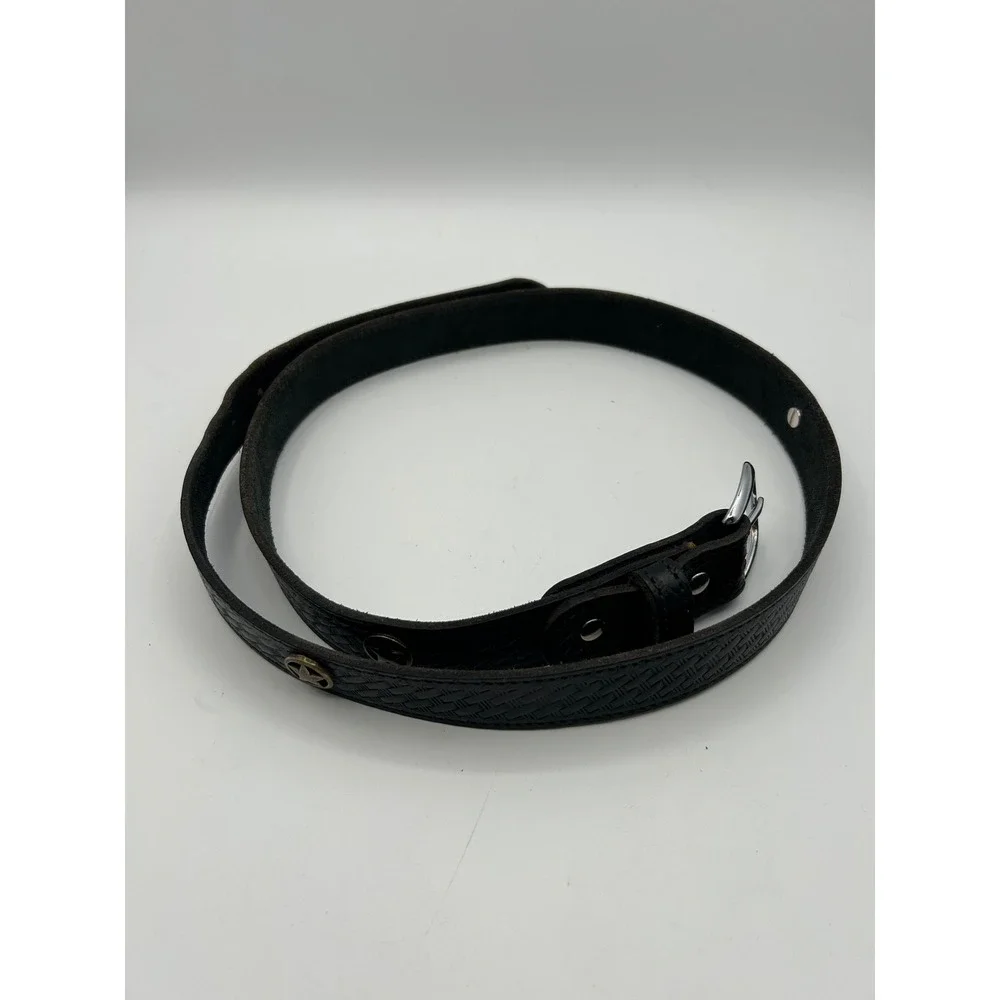 Western Belt Mens 42 Black Leather Star Studded‎ Basketweave Vintage Style